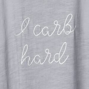"I Carb Hard" Embroidered Sleeveless Tank Top – Gray, Medium